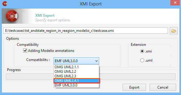 Modelio XMI export options